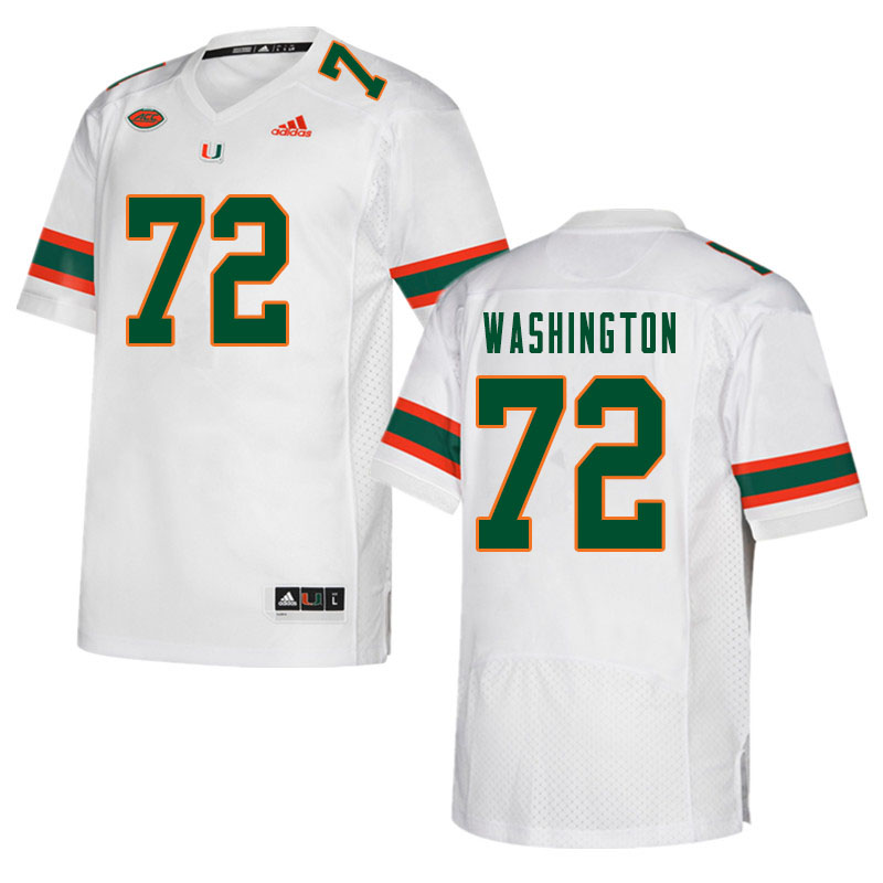 Men #72 Chris Washington Miami Hurricanes College Football Jerseys Sale-White - Click Image to Close